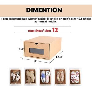 MYOYAY 10 Pcs Shoe Box Cardboard 13.7 x 9 x5.3 Shoe Boxes with Transparent Window Waterproof Stackable Storage Boxes Shoe Organizer for Shoes, Socks, Stationery, Toys, Underwear