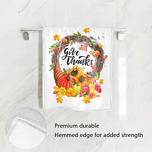 Give Thanks Harvest Pumpkin Hand Towels 16x30 in Sunflower Autumn Maple Leaf Bathroom Towel Ultra Soft Highly Absorbent Small Bath Towel Kitchen Dish Guest Towel Home Bathroom Decorations