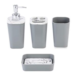 kralix four piece bathroom vanity accessory set - includes toothbrush holder, lotion dispenser, soap dish and tumbler - grey