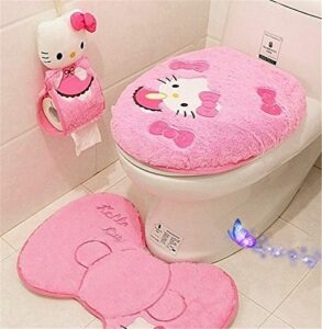 modghpt hello kitty 4-piece toilet seat set, pink and red, pink