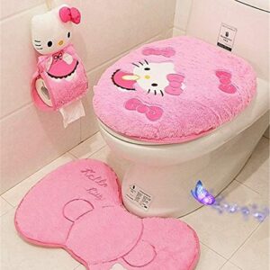 MODGHPT Hello Kitty 4-Piece Toilet Seat Set, Pink and Red, Pink