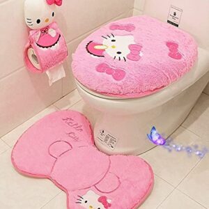 MODGHPT Hello Kitty 4-Piece Toilet Seat Set, Pink and Red, Pink