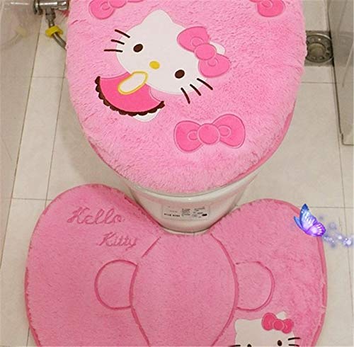 MODGHPT Hello Kitty 4-Piece Toilet Seat Set, Pink and Red, Pink