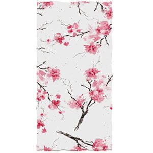 slhets seamless cherry blossom branches hand towels pink watercolor flower bath towels floral soft kitchen dish towels 13.6 x 29' for home decoration | carry-on hotel gym spa sweat towels