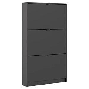 pemberly row modern 3 drawer shoe cabinet, 9-pair shoe rack storage organizer in black matte