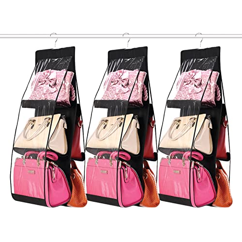 3 Pack Hanging Purse Organizer Handbag Hanger Storage Organizer Bags Holder for Closet Bedroom, Black