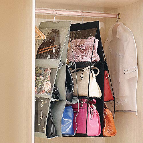 3 Pack Hanging Purse Organizer Handbag Hanger Storage Organizer Bags Holder for Closet Bedroom, Black