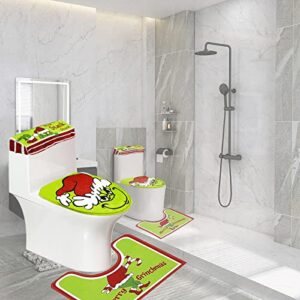 Aeojoy St Patricks Day Decorations, Grinch Bathroom Set, 4 PCS Bathroom Toilet Seat Sets