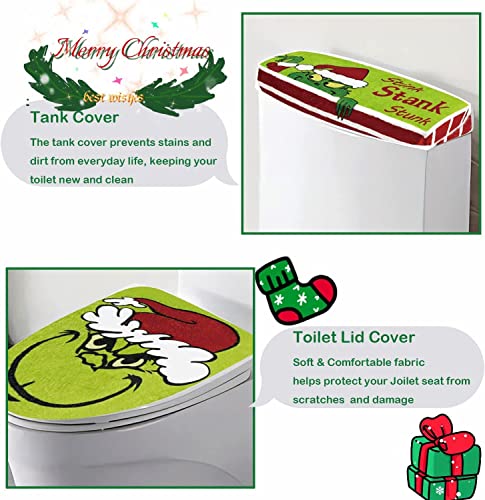 Aeojoy St Patricks Day Decorations, Grinch Bathroom Set, 4 PCS Bathroom Toilet Seat Sets