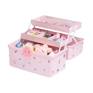 children's hair accessories organiser jewelry storage box large capacity hair clips rubber band multiple layers storage boxes with lock pink