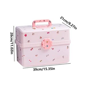 Children's Hair Accessories Organiser Jewelry Storage Box Large Capacity Hair Clips Rubber Band Multiple Layers Storage Boxes with Lock Pink