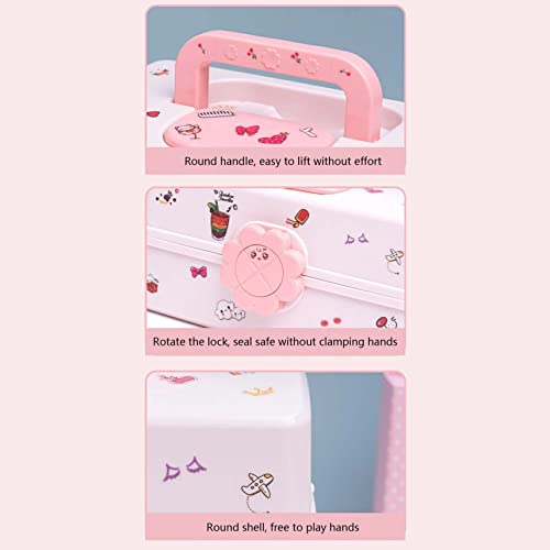 Children's Hair Accessories Organiser Jewelry Storage Box Large Capacity Hair Clips Rubber Band Multiple Layers Storage Boxes with Lock Pink