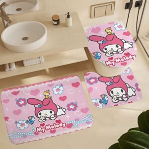 fmsnupz 4PCS Anime Shower Curtain Set, Cute Bathroom Decor with Non-Slip Rugs, Toilet Lid Cover and Bath Mat, Waterproof Fabric Shower Curtains with 12 Hooks, 70.8"x70.8"