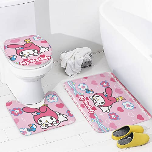 fmsnupz 4PCS Anime Shower Curtain Set, Cute Bathroom Decor with Non-Slip Rugs, Toilet Lid Cover and Bath Mat, Waterproof Fabric Shower Curtains with 12 Hooks, 70.8"x70.8"