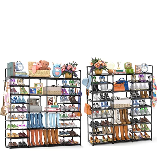 Huolewa Large Shoe Rack Storage Organizer, 4 Row/3 Row 9 Tier Large Shoes Rack for Entryway Closet, Free Standing Shoes Shelf Stand