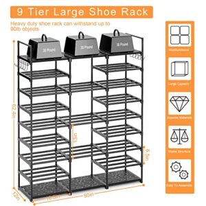 Huolewa Large Shoe Rack Storage Organizer, 4 Row/3 Row 9 Tier Large Shoes Rack for Entryway Closet, Free Standing Shoes Shelf Stand