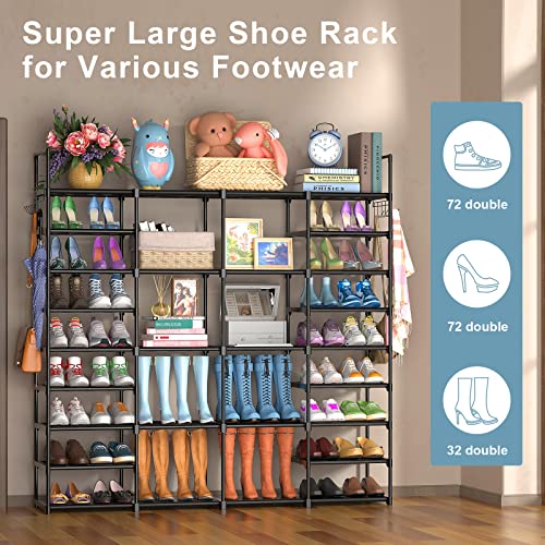 Huolewa Large Shoe Rack Storage Organizer, 4 Row/3 Row 9 Tier Large Shoes Rack for Entryway Closet, Free Standing Shoes Shelf Stand