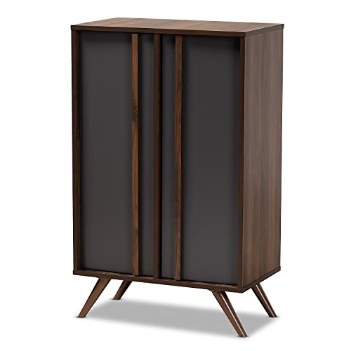 Baxton Studio Naoki Modern and Contemporary Two-Tone Grey and Walnut Finished Wood 2-Door Shoe Cabinet