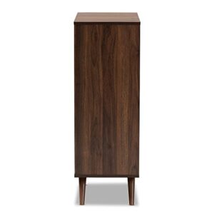 Baxton Studio Naoki Modern and Contemporary Two-Tone Grey and Walnut Finished Wood 2-Door Shoe Cabinet