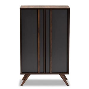 Baxton Studio Naoki Modern and Contemporary Two-Tone Grey and Walnut Finished Wood 2-Door Shoe Cabinet