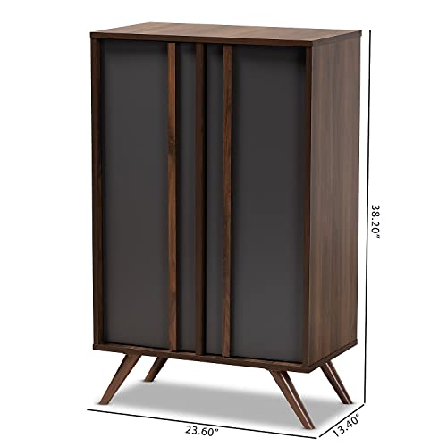 Baxton Studio Naoki Modern and Contemporary Two-Tone Grey and Walnut Finished Wood 2-Door Shoe Cabinet