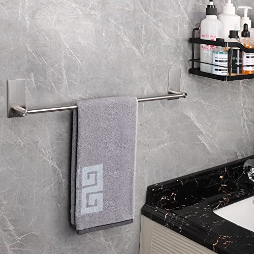 NearMoon Self Adhesive Bathroom Towel Bar- Stainless Steel Bath Wall Shelf Rack Hanging Towel Stick On Sticky Hanger Contemporary Style, NO Drilling, 16-Inch Towel Rack (2 Pack, Brushed Nickel)