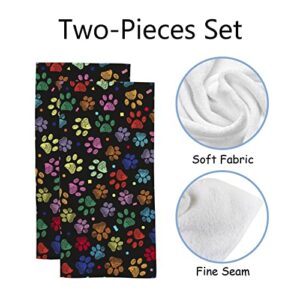 Hand Bath Towels 2 Pack Doodle Colorful Paw Print Absorbent Face Fingertip Towels for Bathroom Kitchen Gym Spa Soft Hair Drying Cloth Quick Dry, 30 x 15 Inch