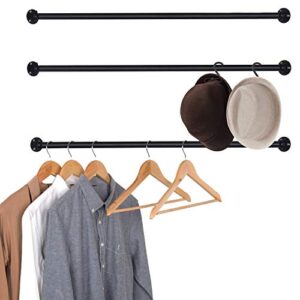 MyGift 33 Inch Matte Black Metal Corner Hanging Garment Rack, Heavy Duty Clothing Bar, Set of 3