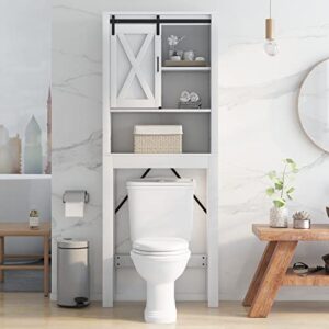 Giantex Over-The-Toilet Space Saver Cabinet - Freestanding Bathroom Storage Cabinet, 4-Tier Above Toilet Organizer with Sliding Barn Door, 3-Position Adjustable Shelves, Toilet Organizer Rack, White