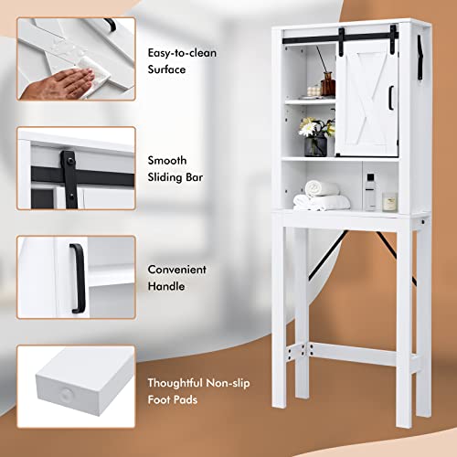 Giantex Over-The-Toilet Space Saver Cabinet - Freestanding Bathroom Storage Cabinet, 4-Tier Above Toilet Organizer with Sliding Barn Door, 3-Position Adjustable Shelves, Toilet Organizer Rack, White