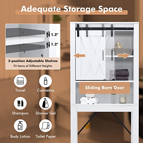 Giantex Over-The-Toilet Space Saver Cabinet - Freestanding Bathroom Storage Cabinet, 4-Tier Above Toilet Organizer with Sliding Barn Door, 3-Position Adjustable Shelves, Toilet Organizer Rack, White