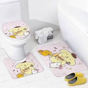 Pompompurin Playing Guitar Cute 4 Piece Bath Set Bathroom Decoration Set with Shower Curtain Set Non Slip Floor Mat Toilet Lid Bath Mat Polyester Waterproof Shower Curtain