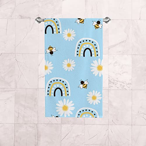 Hand Bath Towels 2 Pack Daisy Flower Bee Rainbows Absorbent Face Fingertip Towels for Bathroom Kitchen Gym Spa Soft Hair Drying Cloth Quick Dry, 30 x 15 Inch