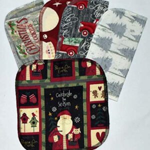 2 Ply Printed Flannel Little Wipes 8x8 Inches Set of 5 Primitive Christmas