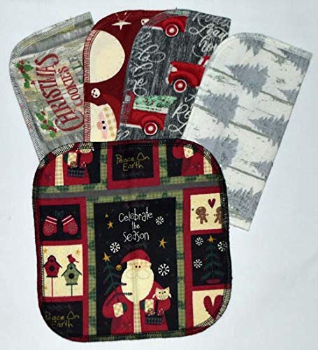 2 Ply Printed Flannel Little Wipes 8x8 Inches Set of 5 Primitive Christmas