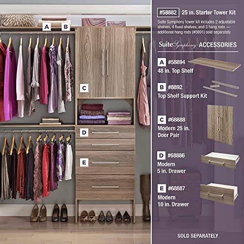 ClosetMaid SuiteSymphony Wood Closet Door Set Pair, Add On Accessory, Modern Style for Storage, Clothes, for 25 in. Units, Natural Gray/Satin Nickel, Inch