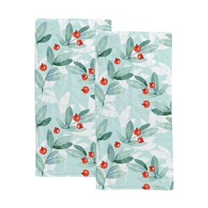 hand bath towels 2 pack watercolor green red leaves absorbent face fingertip towels for bathroom kitchen gym spa soft hair drying cloth quick dry, 30 x 15 inch