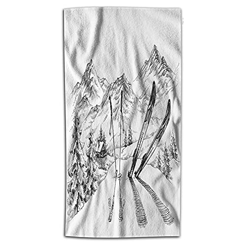 WONDERTIFY Ski Hand Towel Winter Ski Facility Snow Mountains Christmas Holidays Hand Towels for Bathroom, Hand & Face Washcloths Black White 15X30 Inches