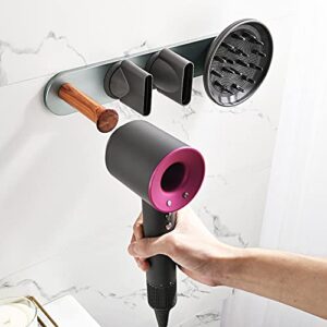 KAIYING Wall Mount Hair Dryer Holder,Magnet Bracket Stand Holder Storage Rack Organizer for Dyson Supersonic Hair Blow Dryer, Power Plug, Diffuser and Nozzle, Aluminum (Large_Grey)