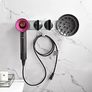 KAIYING Wall Mount Hair Dryer Holder,Magnet Bracket Stand Holder Storage Rack Organizer for Dyson Supersonic Hair Blow Dryer, Power Plug, Diffuser and Nozzle, Aluminum (Large_Grey)