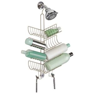 idesign verona metal hanging bathroom shower caddy, extra space for shampoo, conditioner, soap, razors, loofahs, towels, 24.6" x 10.6" x 3.8", satin silver