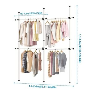 tonchean Floor to Ceiling Clothing Rack Tension Rod Clothes Rack Double 2-Tier Adjustable Clothes Garment Rack Heavy Duty Closet Organizer System