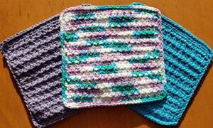 handmade crochet washcloths, dishcloths,100% cotton set of 3 (hot blue, purple and beach ball blue colors) * thick and dense*