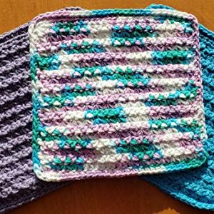 Handmade crochet washcloths, dishcloths,100% cotton set of 3 (Hot blue, purple and beach ball blue colors) * thick and dense*