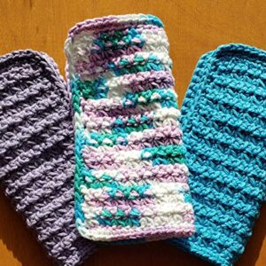 Handmade crochet washcloths, dishcloths,100% cotton set of 3 (Hot blue, purple and beach ball blue colors) * thick and dense*