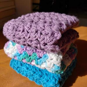 Handmade crochet washcloths, dishcloths,100% cotton set of 3 (Hot blue, purple and beach ball blue colors) * thick and dense*