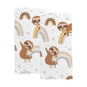 hand bath towels 2 pack cute sloth rainbow absorbent face fingertip towels for bathroom kitchen gym spa soft hair drying cloth quick dry, 30 x 15 inch