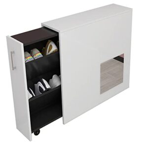 pull-out shoe rack, shoe cabinet with hidden shoe rack modern shoe cabinet, storage shoe cabinet with wheels and mirror creative closet shoe cubby decorative furniture, white
