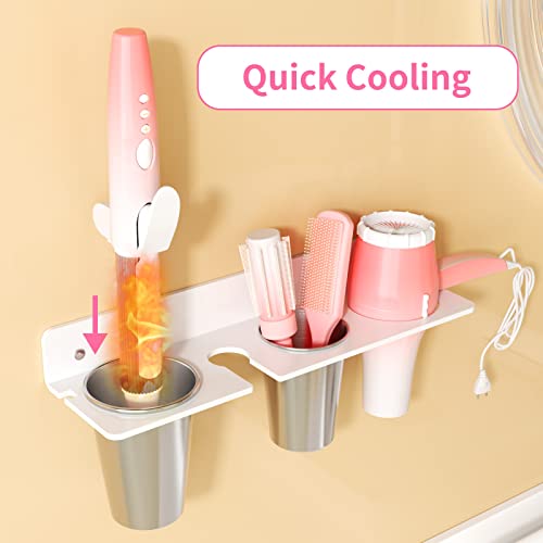 NIUBEE Hair Tool Organizer Wall Mount, Acrylic Hair Drayer and Styling Holder, Bathroom Blow Dryer Storage Organizer for Vanity, Hair Accessories,Curling Wand (White)