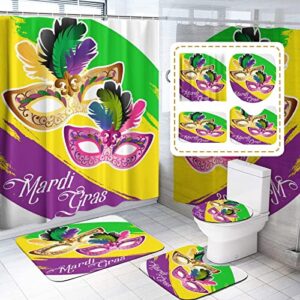 chfukew 4 piece mardi gras decor shower curtain set mardi gras mask rainbow waterproof non slip bathroom sets with shower curtain and rugs and accessories